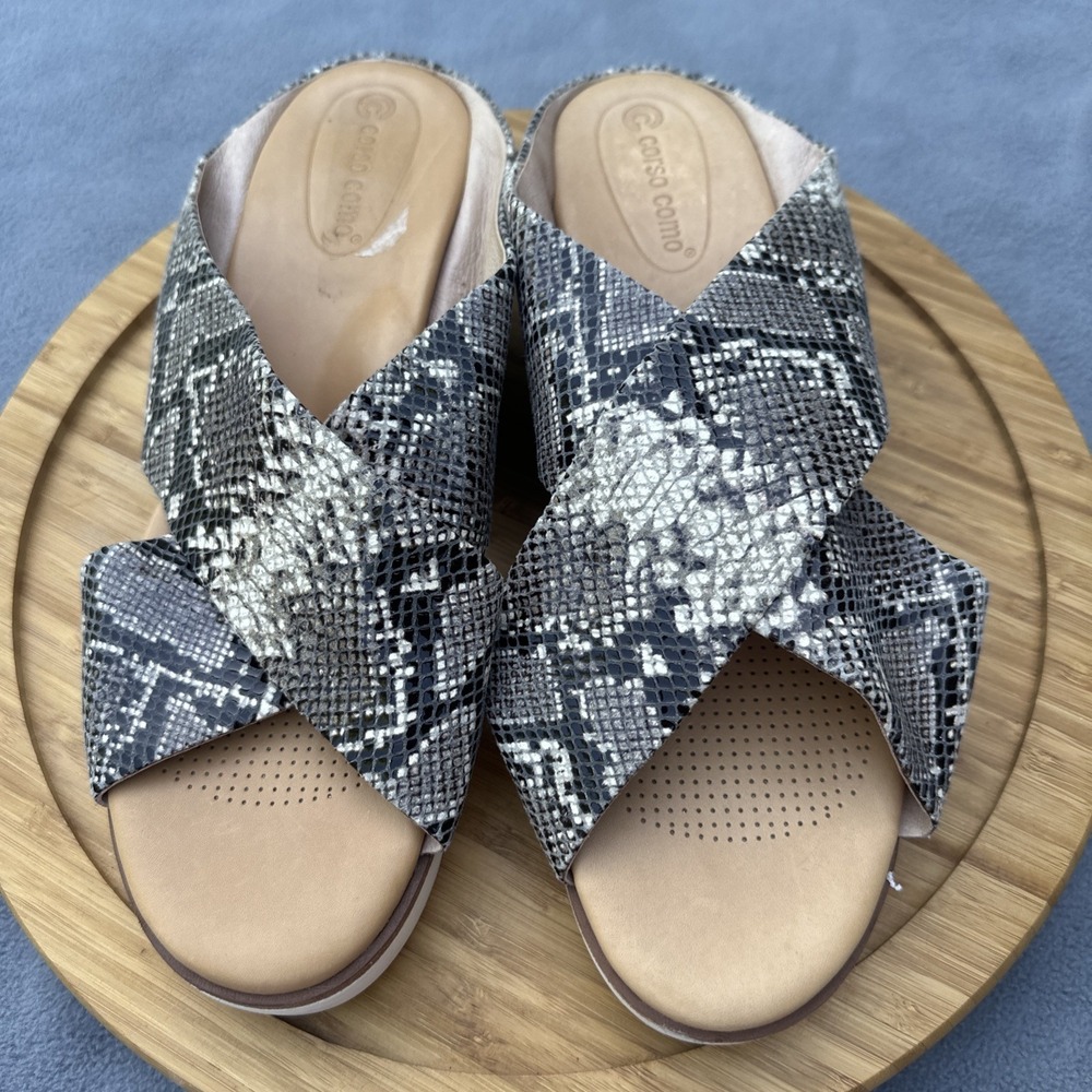 Corso Como Bilanka Leather Slide Sandals Womens Size 11 Snake Print Comfort